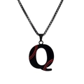 Titanium steel letter Q necklace with baseball stitch pattern and black chain links - Black Q / Pearl-Style Link Chain
