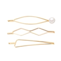 Ensemble de trois barrettes géométriques dorées avec perles élégantes pour femmes - Combinaison Losange Triangle
