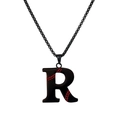 Titanium steel necklace with black letter R pendant and red baseball elements on box chain - Black R / Pearl-Style Link Chain