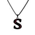 Black titanium steel necklace featuring letter S pendant with red baseball stitching design - Black S / Pearl-Style Link Chain