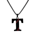 Titanium steel baseball-style necklace featuring black matte letter T pendant with red stitching - Black T / Pearl-Style Link Chain