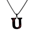 Titanium steel letter U necklace with black finish and red baseball stitch details - Black U / Pearl-Style Link Chain