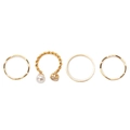 Minimalistisches 4-teiliges goldenes geometrisches Ring-Set mit Perle und Strass - Gold
