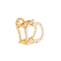 Detailed macro view of heart-shaped gold alloy hair claw clip with pearls and rhinestones - Hollow Heart Zirconia / Heart Pearl Rhinestone Style (C4106)