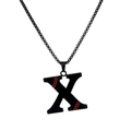 Black titanium steel letter X necklace with red baseball stitching and matching box chain - Black X / Pearl-Style Link Chain