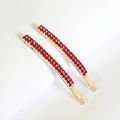 Minimalist double-row gold hair clips with sparkling red rhinestones in a pair - Red