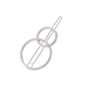 Vue détaillée d'une barrette à cheveux argentée géométrique à double cercle en métal - Double Anneau Argenté (B8506)