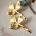 Paio di fermagli per capelli a foglia d'oro vintage con venature metalliche - Oro (E7505)