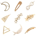 Set di 9 eleganti fermagli per capelli in metallo dorato in varie forme geometriche - Oro