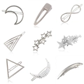 Set di 9 fermagli per capelli in metallo argento con luna e motivi geometrici - Argento