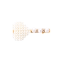 Pince à cheveux élégante en métal doré avec perles en cœur blanches et strass brillants - Barrette à cheveux cœur plein