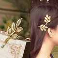 Vintage golden olive branch leaf hair clip with elegant leaf vein texture for women - Gold