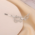 Elegant silver metal branch hair clip with coral texture on minimalist cream background - Silver (E5306)