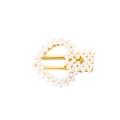 Barrette dorée élégante avec motifs cœur et rectangle et perles d'imitation blanches - Pince Bec de Canard Cœur Creux
