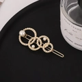 Elegant gold hair clip with hollow overlapping circles and white faux pearls - Pearl Style (B8111) / Gold Pearl Style (B8111)