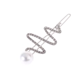 Silver wavy hair clip with sparkling rhinestones and a large white faux pearl accent - Silver Wave Rhinestone Style (B3122)