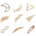 9-teiliges goldenes Haarklammer-Set mit geometrischen Stern-Mond-Motiven - 9er Pack Set Wie Abgebildet