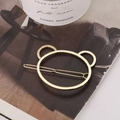 Fermaglio per capelli minimalista in metallo dorato con design testa di orso - Oro