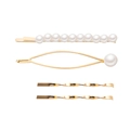 4-piece set of gold pearl hair clips featuring geometric and wavy designs for women - Arc Multi-Pearl Combination