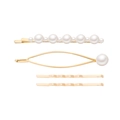Coffret de 4 pinces à cheveux en perles élégantes avec barrettes dorées ondulées - Combinaison de Petites Perles en Arc