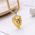 Hip hop lion head pendant necklace in gold finish with wheat chain for men and women - Gold (D3103)