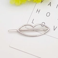 Silver lip-shaped geometric metal hair clip with hollow design on white card - Lips Shape (F3407) / Silver