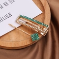 Set di 2 fermagli per capelli con strass verdi e finitura in lega dorata per donne - Verde
