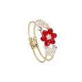 Detail of red crystal plum blossom open bangle with gold double-layer band and rhinestones - Red