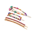 Colorful rhinestone acrylic hair clip set with four pieces on gold metal base - Multicolor Set