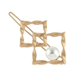 Goldene gedrehte geometrische Haarklammer mit einer großen weißen Perle für Damen - Mattgold