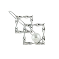 Silberne geometrische Haarspange mit überlappenden Quadraten und weißer Perle - Silber