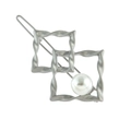 Minimalist silver twisted square hair clip with white pearl accent for elegant styling - Matte Silver