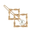 Twisted geometric double diamond hair clip with pearl in matte gold finish - Matte Gold