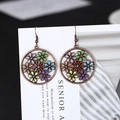 Vintage bohemian drop earrings with colorful floral round hollow alloy design - Round Hollow Floral Style (A9233)
