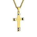 Colgante de cruz de acero inoxidable bicolor con versículo bíblico grabado para hombre - Dorado