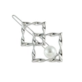 Silver geometric double square hair clip with pearl and twisted metallic texture - Bright Silver