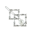 Pinza para el cabello plateada con doble marco cuadrado y perla blanca elegante - Plata Brillante