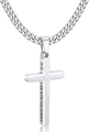 Detalle del colgante de cruz de acero con grabado I AM WITH YOU ALWAYS en el lateral - Collar de Cruz Pulida 28:20 Plateado