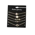 5-teiliges goldenes Armband-Set mit Herz-, Love- und Ankeranhängern auf Displaykarte - Gold (D6336)