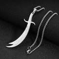 Minimalist silver Zulfiqar sword pendant necklace on box chain with Arabic calligraphy - Silver