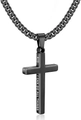 Detail of black stainless steel cross pendant with 4:13 engraving and cuban chain - Polished Cross 4:13 Black Necklace