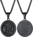 Vues recto et verso du collier médaille Saint Michel noir avec gravure de prière - Collier Saint Michel Rond / Noir