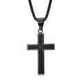 Collar de cruz negra de acero inoxidable grabado con el Padre Nuestro y cadena - Negro (60cm)