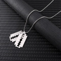 Punk style stainless steel razor blade pendant necklace with silver box chain for men - Double Blades + Chain
