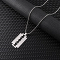 Titanium steel razor blade pendant necklace with silver box chain on black leather - Single Blade + Chain