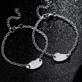 Silver best friends heart pendant couple bracelets set on a starry black background - Silver (One Pair For Friends)