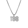 Collana in acciaio inossidabile lucido con ciondolo numero 188 su sfondo bianco - Ciondolo Numero 188 (Argento)