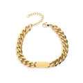 Minimalist gold titanium steel Cuban chain bracelet with rectangular plate for engraving - Bracelet / Gold