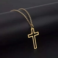 Collar con colgante de cruz hueca dorada estilo hip hop con cadena fina para hombre y mujer - Dorado
