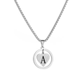 Polished silver heart pendant necklace with hollow ring and letter A engraving - Silver-Letter A